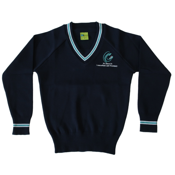 POLY COTTON KNITTED V-NECK JUMPER