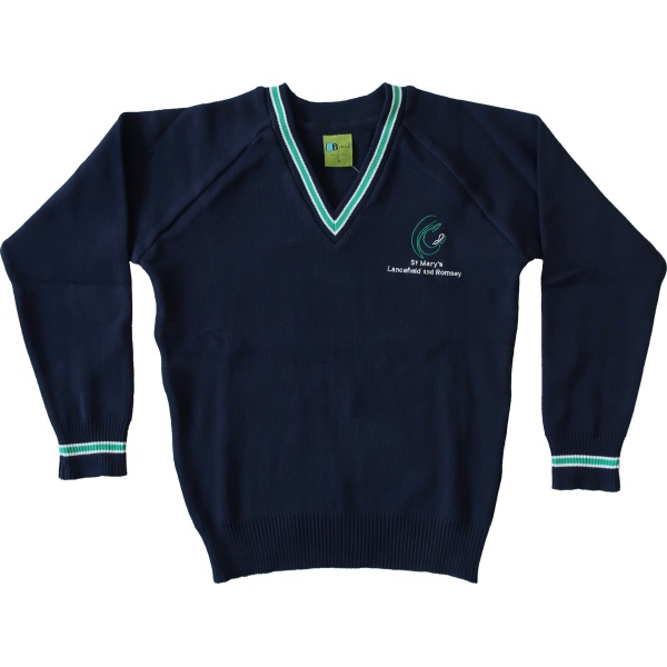 POLY COTTON KNITTED V-NECK JUMPER